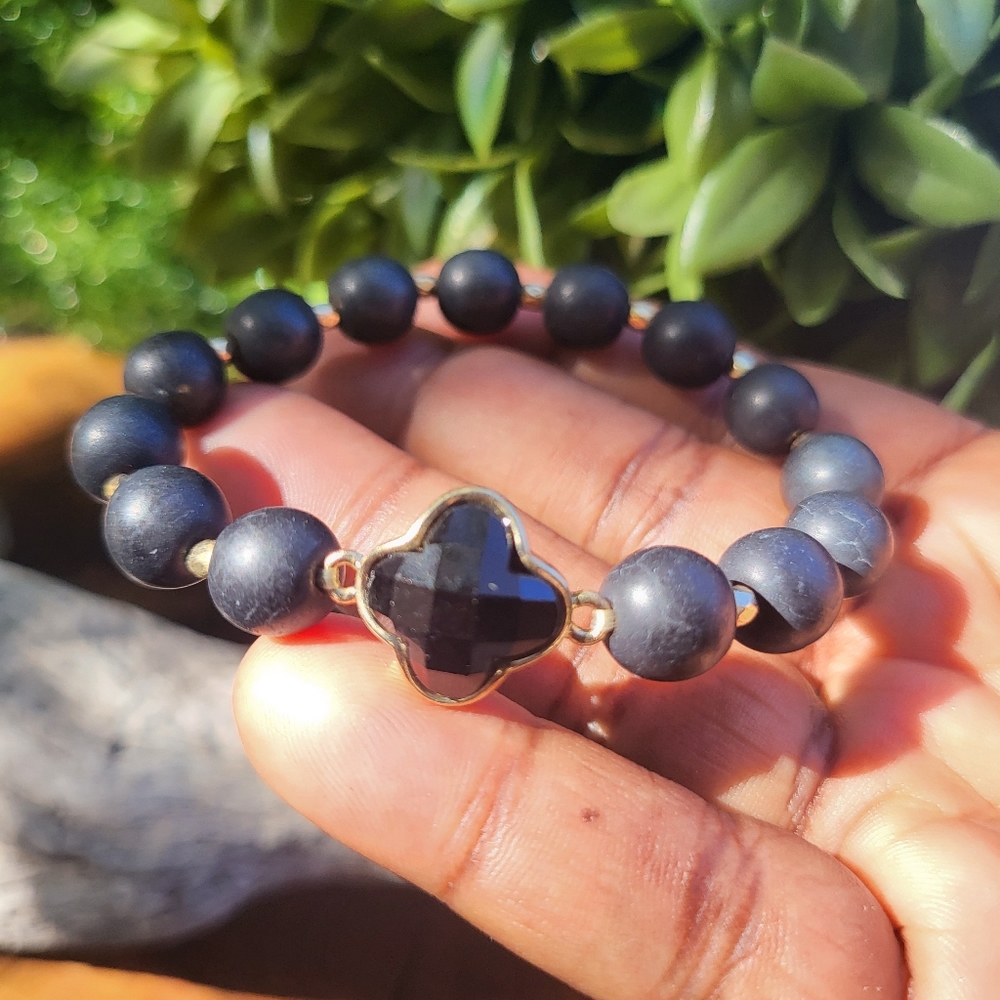 Faceted Obsidian & Dyed Howlite Crystal Bracelet / Obsidian / Howlite / Gift💜